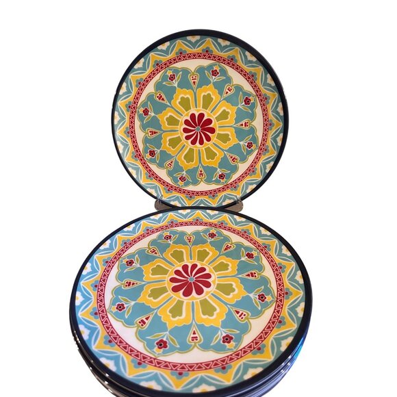 Floral Mediterranean Medallian Set Of 6 Colorful 11" Melamine Dinner Plates - Picture 8 of 10